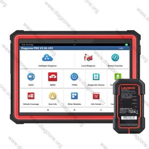 10-inch Android diagnostic tablet paired with DBScar 7 MAX OBD2 adapter for Diagzone